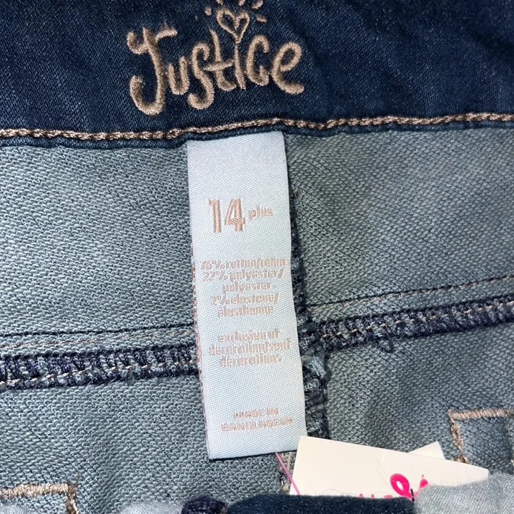 Justice Jean Shorts Girls Stretch Dark Wash Cuffed 5 Pocket Denim Blue sz 14Plus